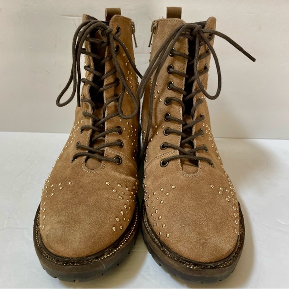 Dune London Prentice Star Studded Tan Biker Boots Size EU 39/US 8 - Picture 4 of 15